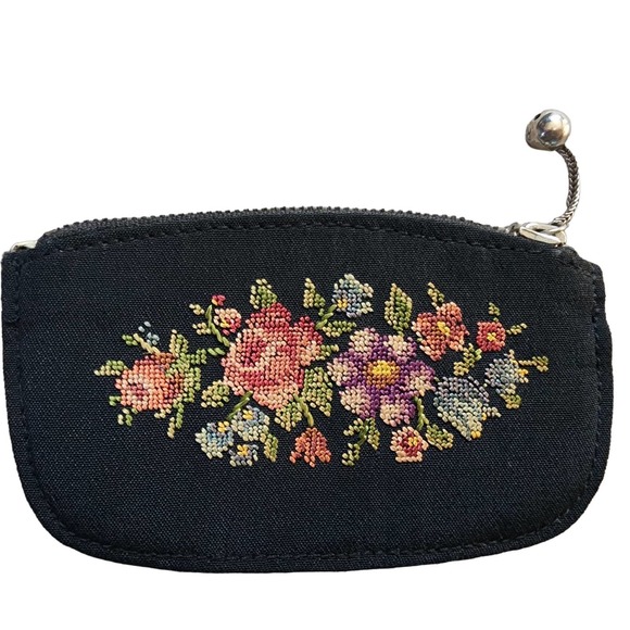 Vtg petit point Belt Bag Set Change Purse comb & Holder Floral Embroidery - Picture 10 of 12